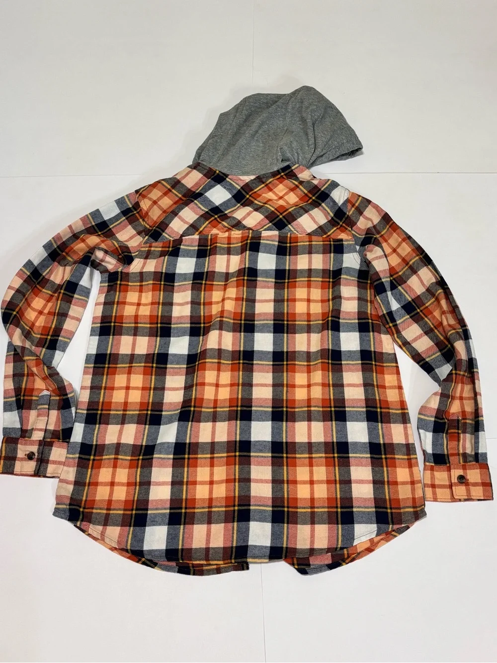 Natural Reflections Orange, Navy & Gray Plaid Hooded Button-Down
